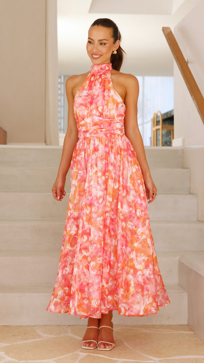 Load image into Gallery viewer, Taipa Maxi Dress - Pink / Orange Floral - Billy J
