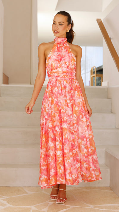 Load image into Gallery viewer, Taipa Maxi Dress - Pink / Orange Floral - Billy J
