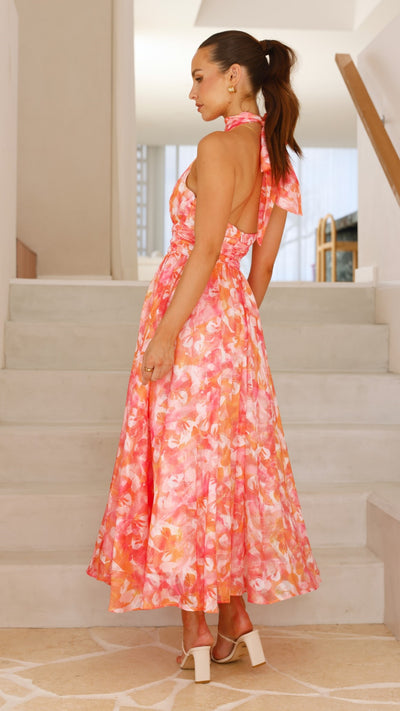 Load image into Gallery viewer, Taipa Maxi Dress - Pink / Orange Floral - Billy J
