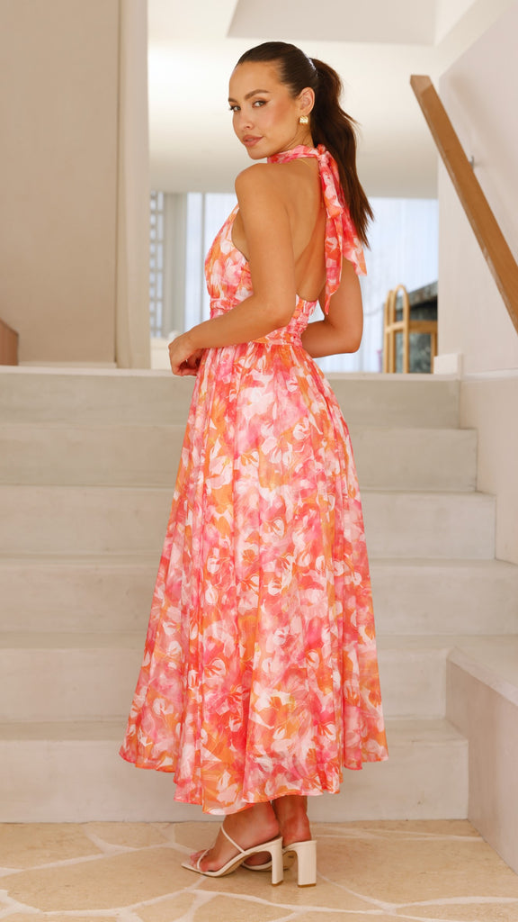 Taipa Maxi Dress - Pink / Orange Floral - Billy J