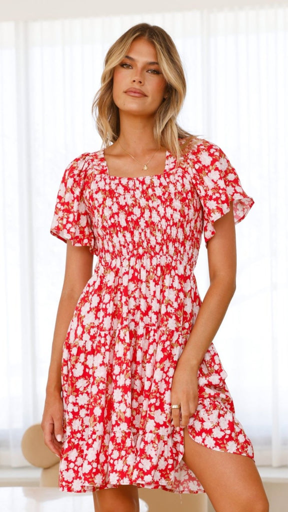 Sammi Mini Dress - Red Floral - Billy J