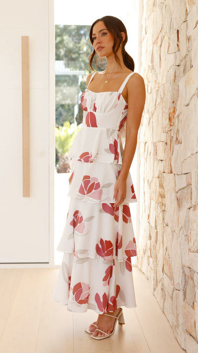 Load image into Gallery viewer, Odilia Maxi Dress - White/Pink Floral - Billy J
