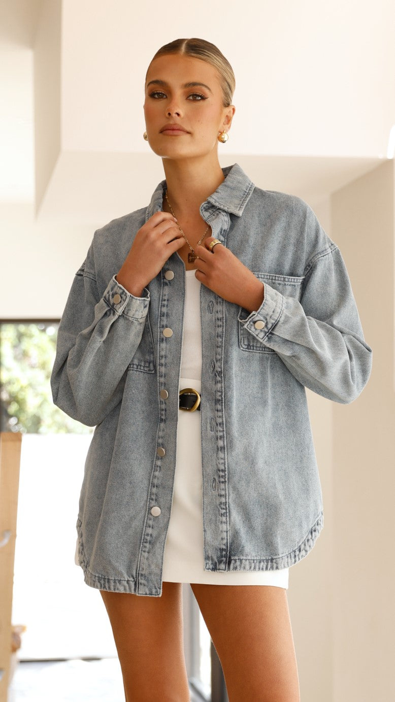 Valdez Oversized Denim Jacket - Mid Blue - Billy J