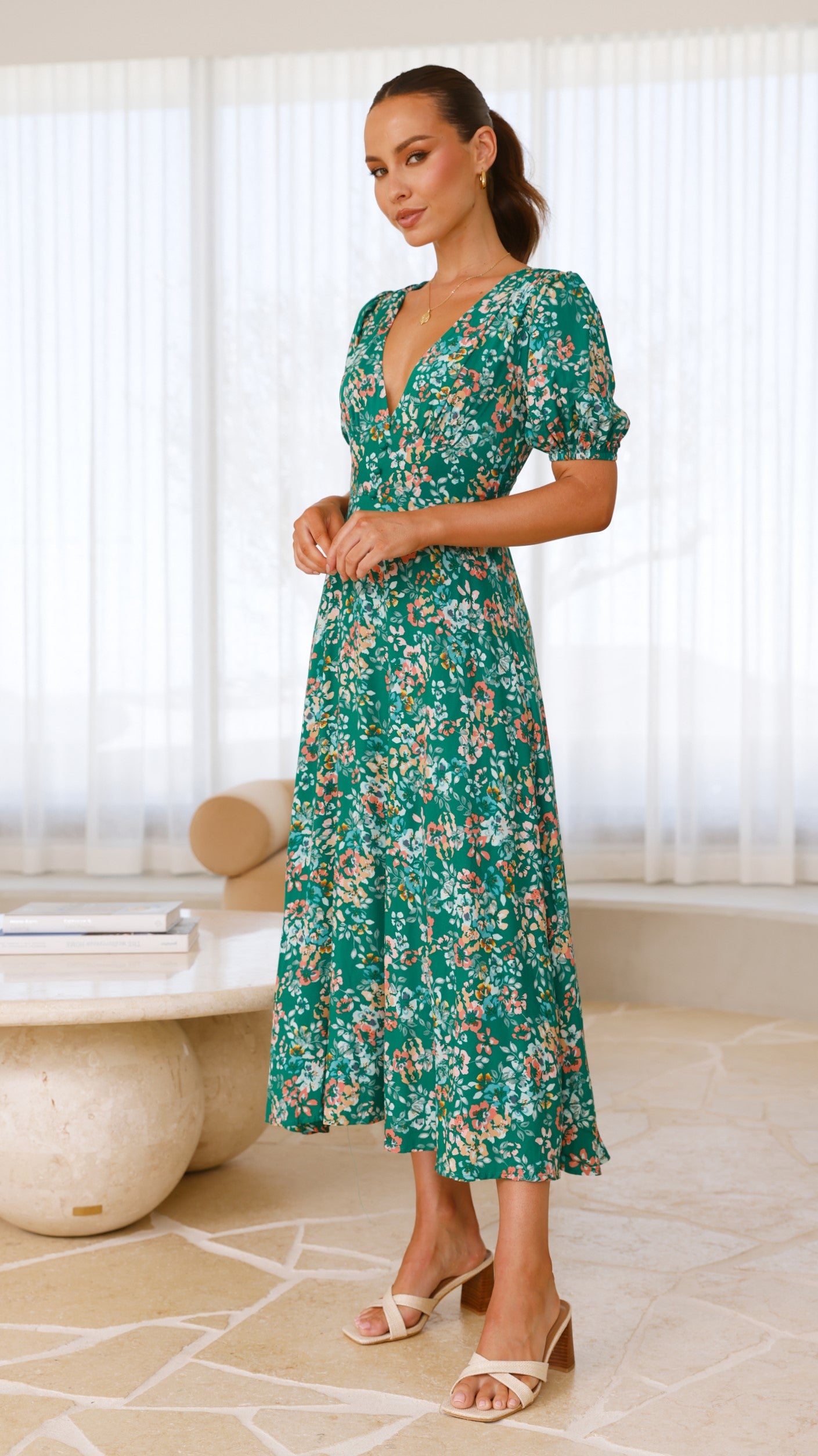 Itzel Midi Dress - Green Floral - Billy J