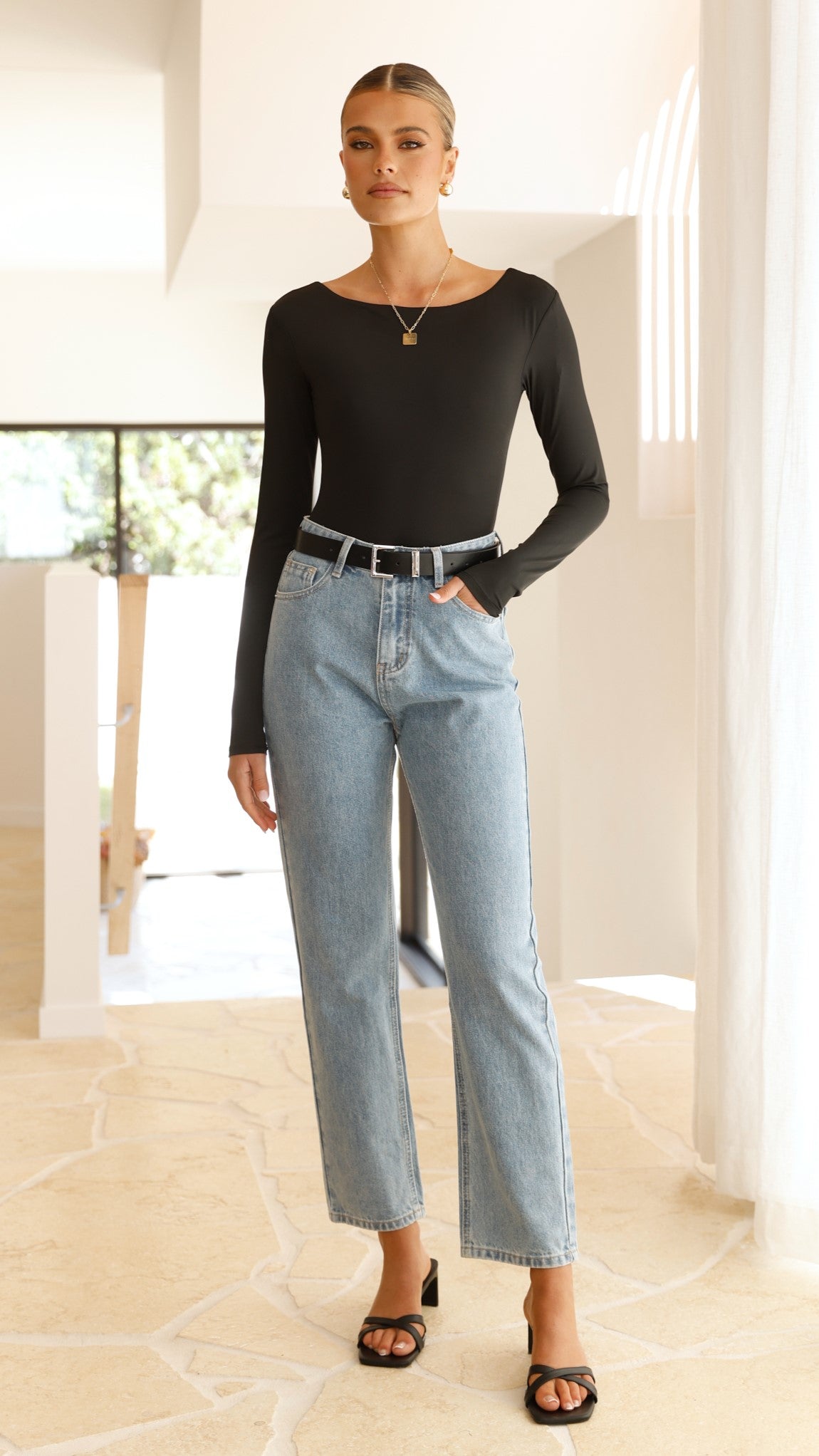 Celine Long Sleeve Bodysuit - Black - Billy J