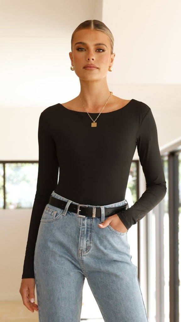 Celine Long Sleeve Bodysuit - Black - Billy J