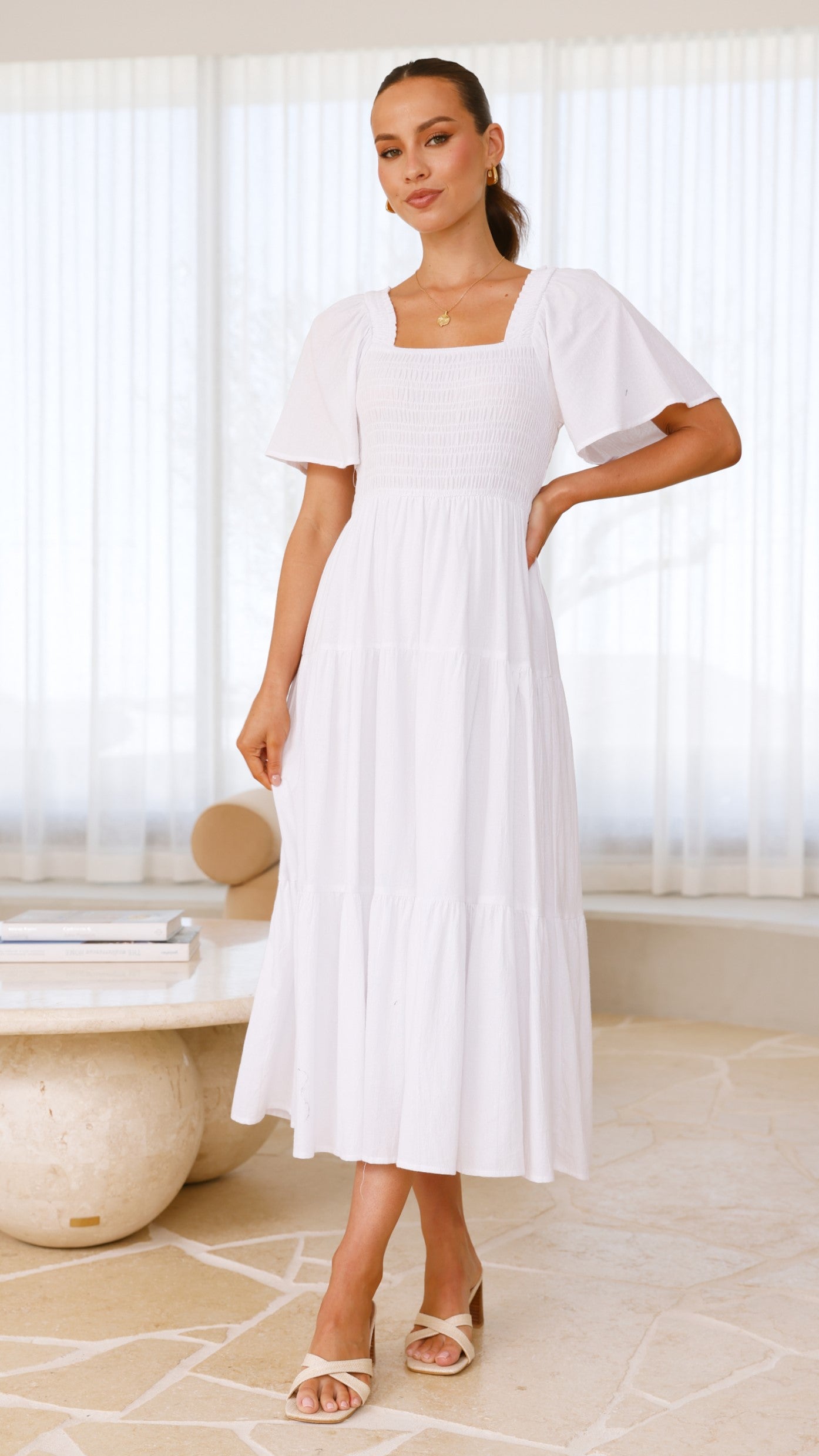 Tyra Midi Dress - White - Billy J