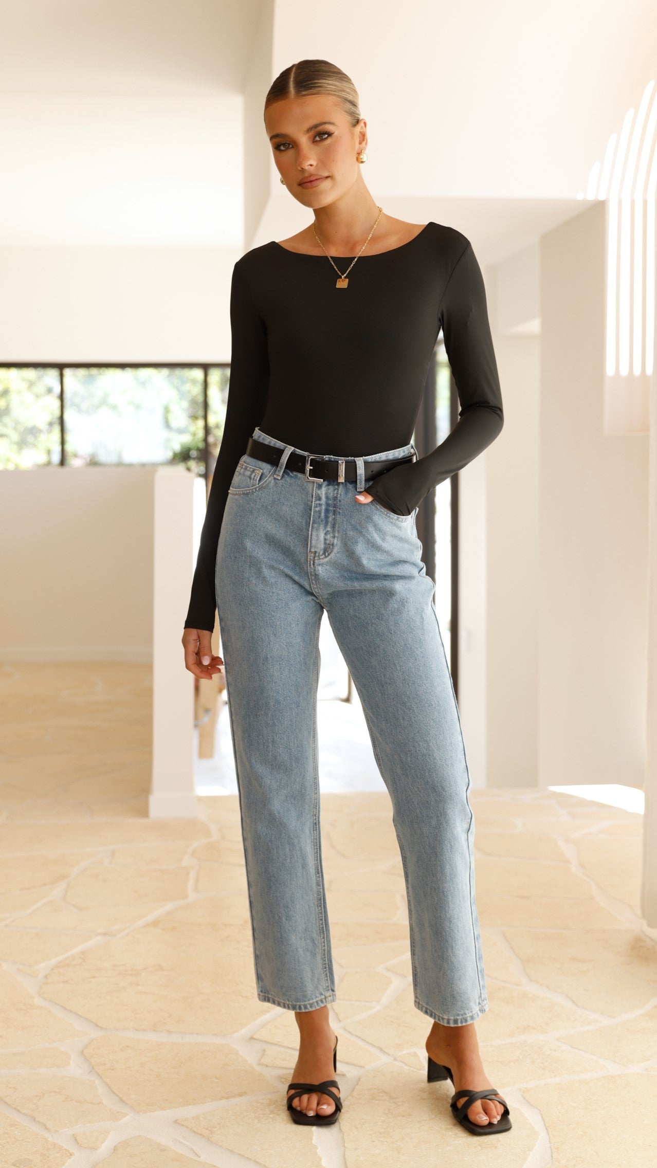 Celine Long Sleeve Bodysuit - Black - Billy J