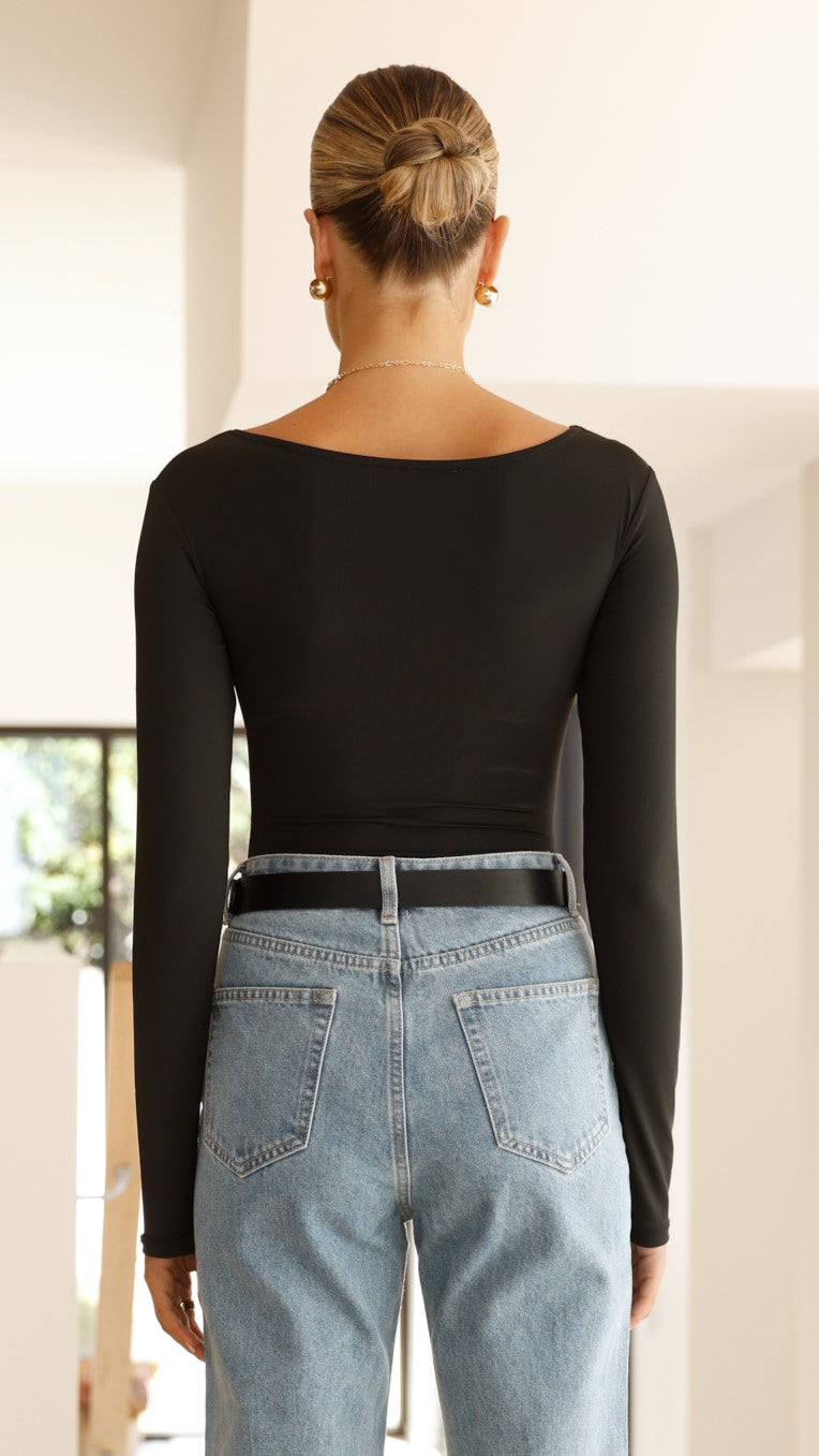 Celine Long Sleeve Bodysuit - Black - Billy J