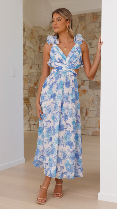 Load image into Gallery viewer, Galilhai Maxi Dress - Blue Floral
