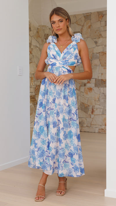 Load image into Gallery viewer, Galilhai Maxi Dress - Blue Floral
