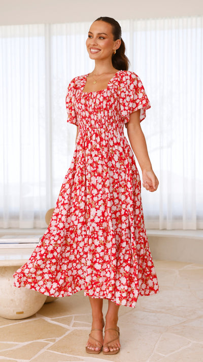 Load image into Gallery viewer, Sammi Midi Dress - Red Floral - Billy J
