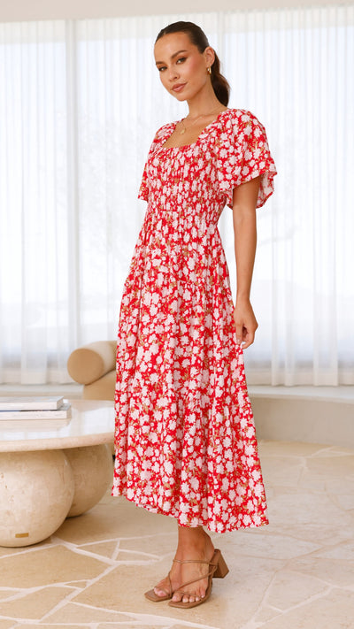 Load image into Gallery viewer, Sammi Midi Dress - Red Floral - Billy J
