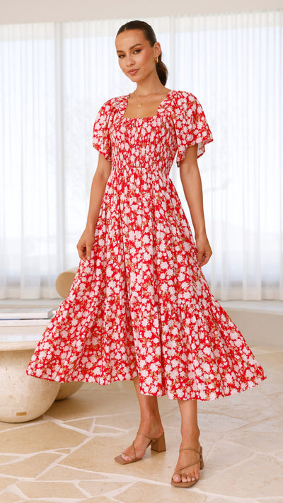 Load image into Gallery viewer, Sammi Midi Dress - Red Floral - Billy J
