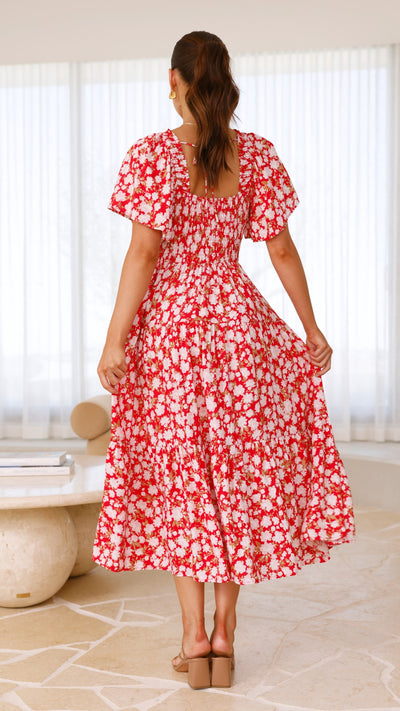 Load image into Gallery viewer, Sammi Midi Dress - Red Floral - Billy J
