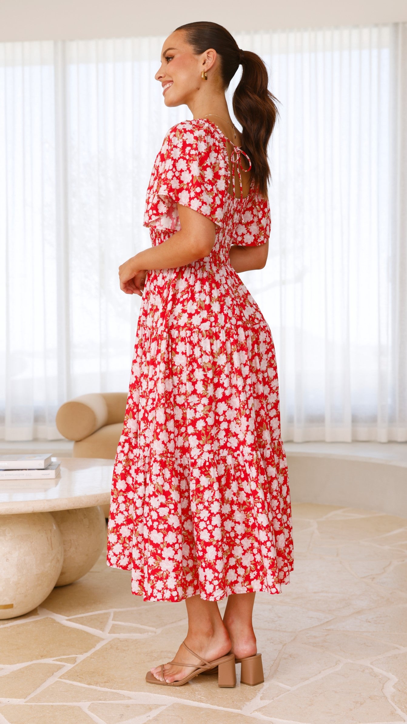 Sammi Midi Dress - Red Floral - Billy J