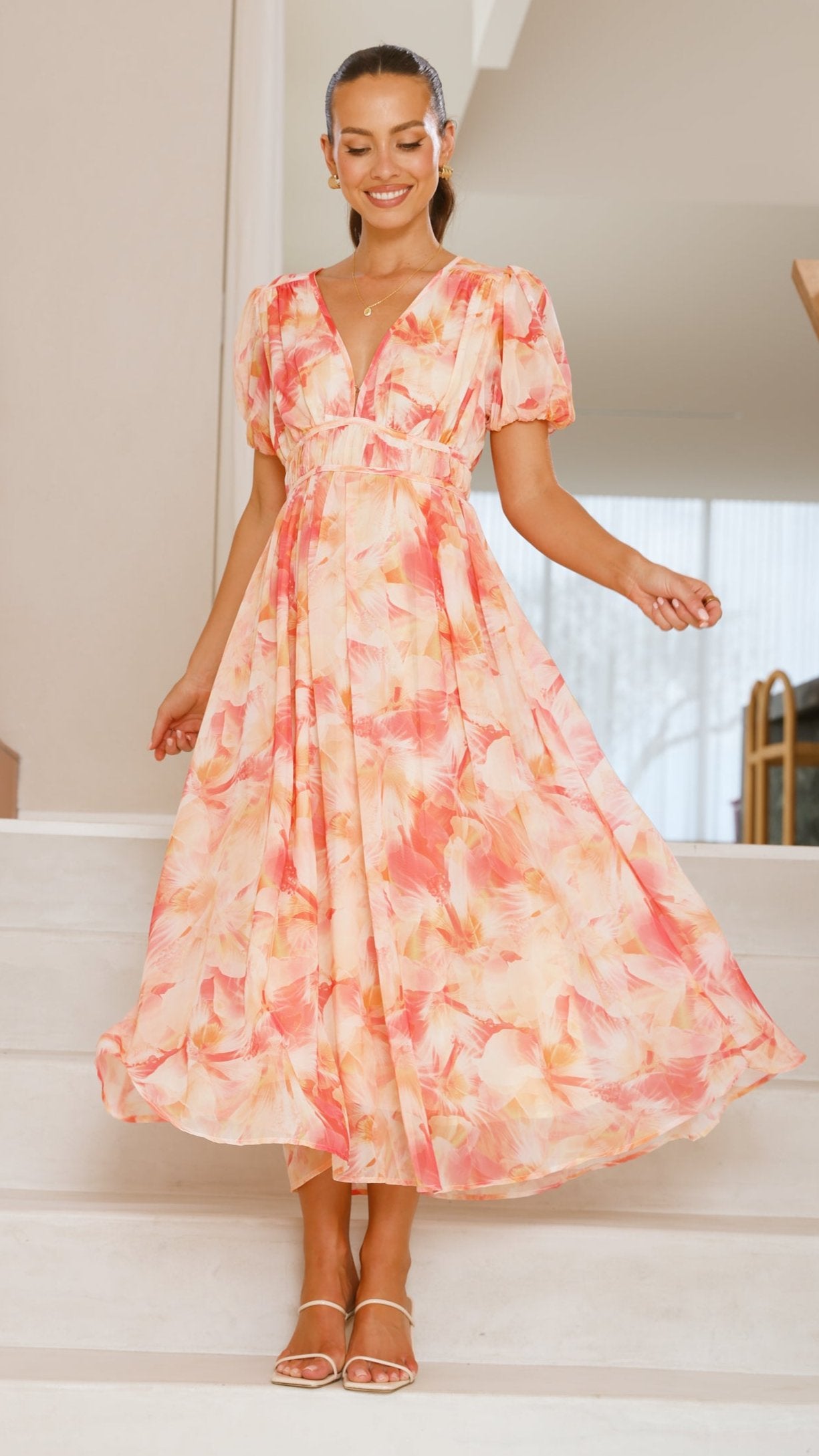 Talma Maxi Dress - Orange Floral - Billy J