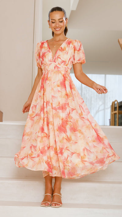 Load image into Gallery viewer, Talma Maxi Dress - Orange Floral - Billy J
