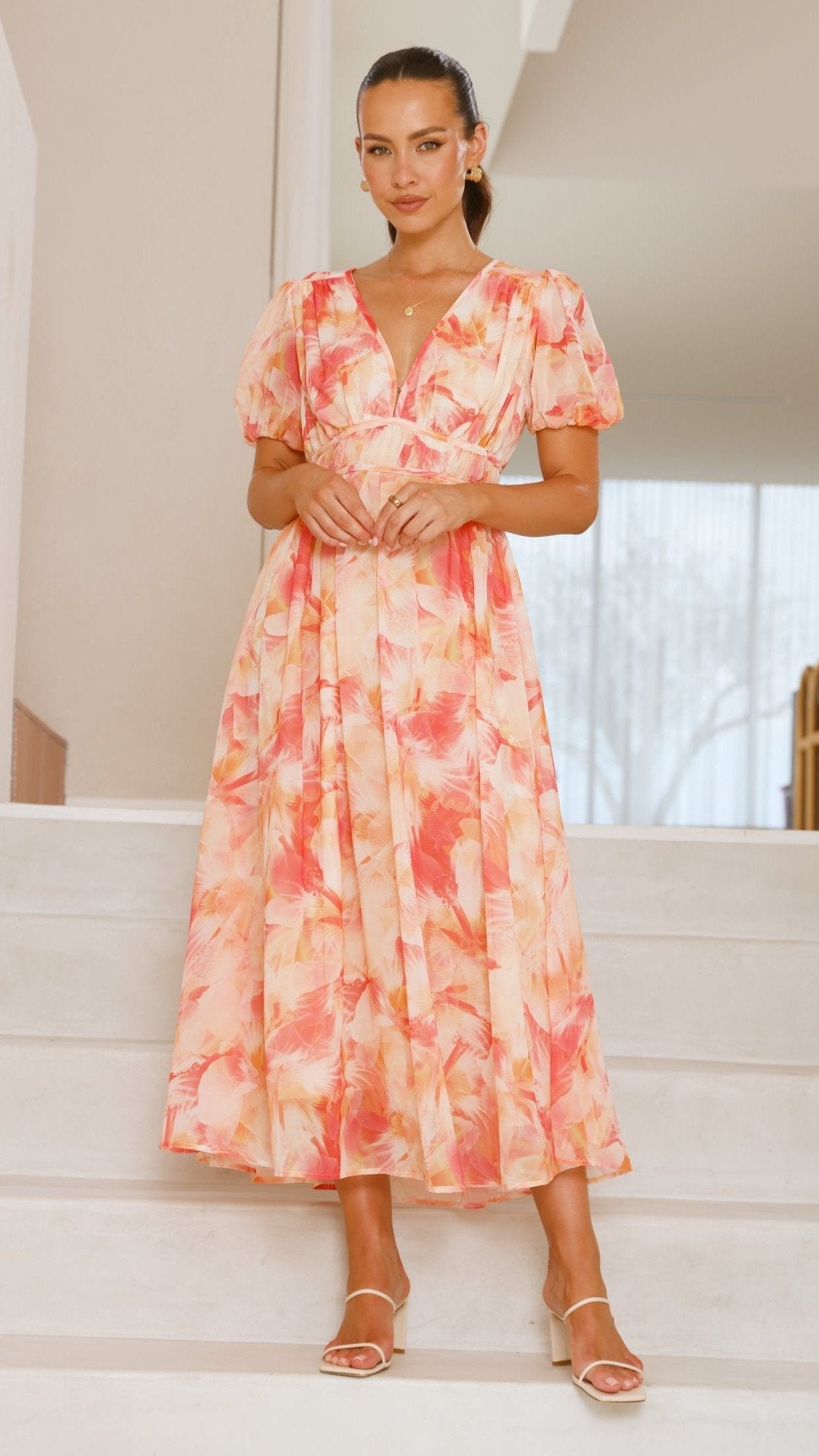 Talma Maxi Dress - Orange Floral - Billy J