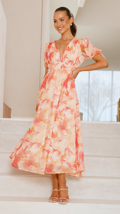 Load image into Gallery viewer, Talma Maxi Dress - Orange Floral - Billy J
