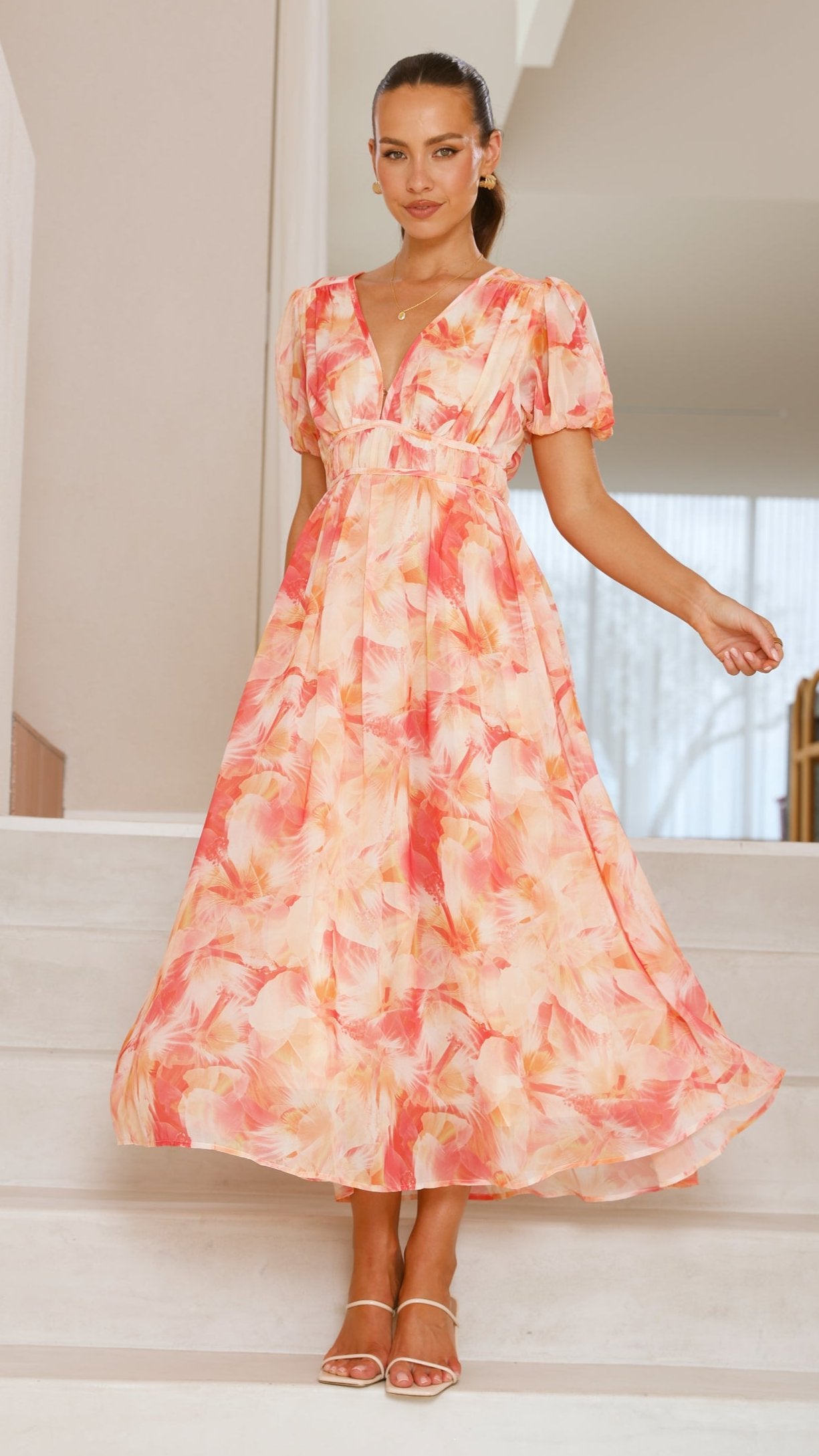 Talma Maxi Dress - Orange Floral - Billy J