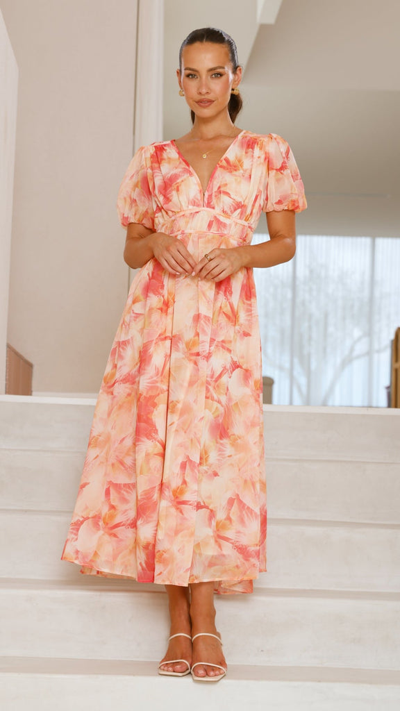 Talma Maxi Dress - Orange Floral - Billy J