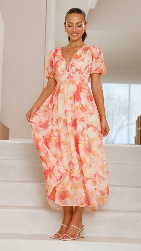 Talma Maxi Dress - Orange Floral - Billy J