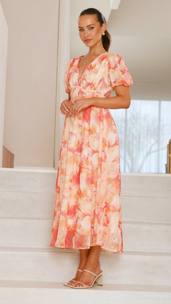 Talma Maxi Dress - Orange Floral - Billy J