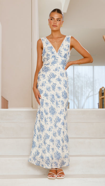 Load image into Gallery viewer, Kamala Maxi Dress - Blue Floral - Billy J
