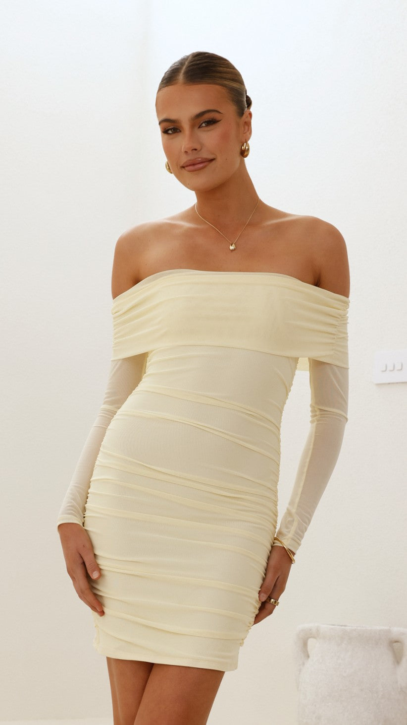 Isadora Off Shoulder Mini Dress - Yellow - Billy J
