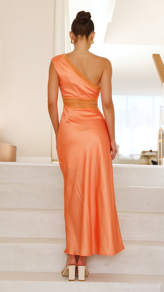 Emily One Shoulder Maxi Dress - Orange / Pink - Billy J