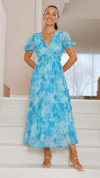 Load image into Gallery viewer, Talma Maxi Dress - Blue Floral - Billy J
