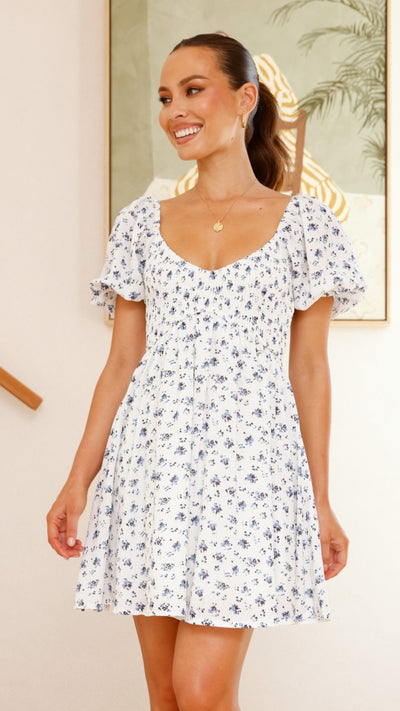 Load image into Gallery viewer, Sahirah Mini Dress - Blue Floral - Billy J
