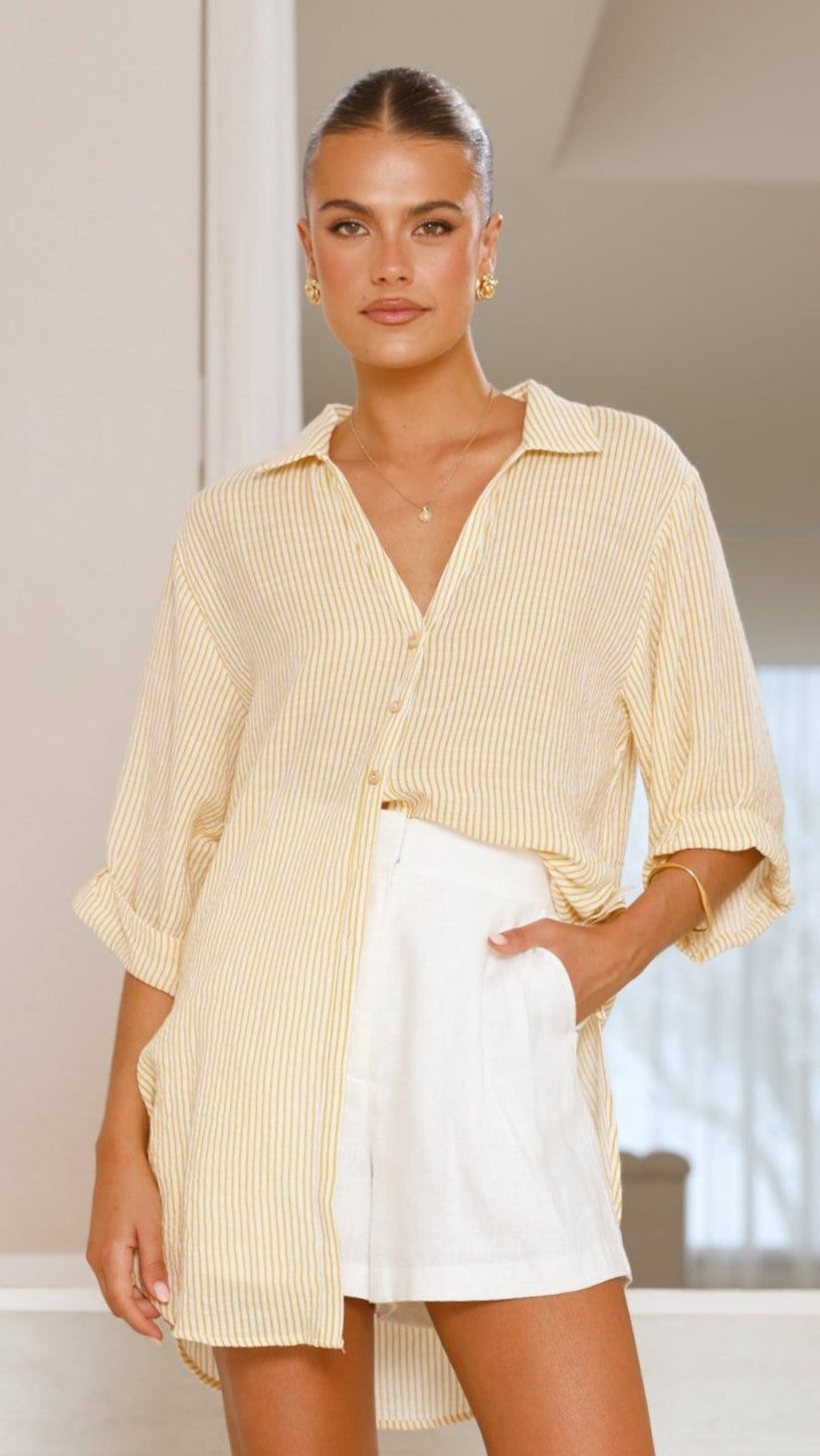 Lucia Shirt -Yellow/White Stripe - Billy J