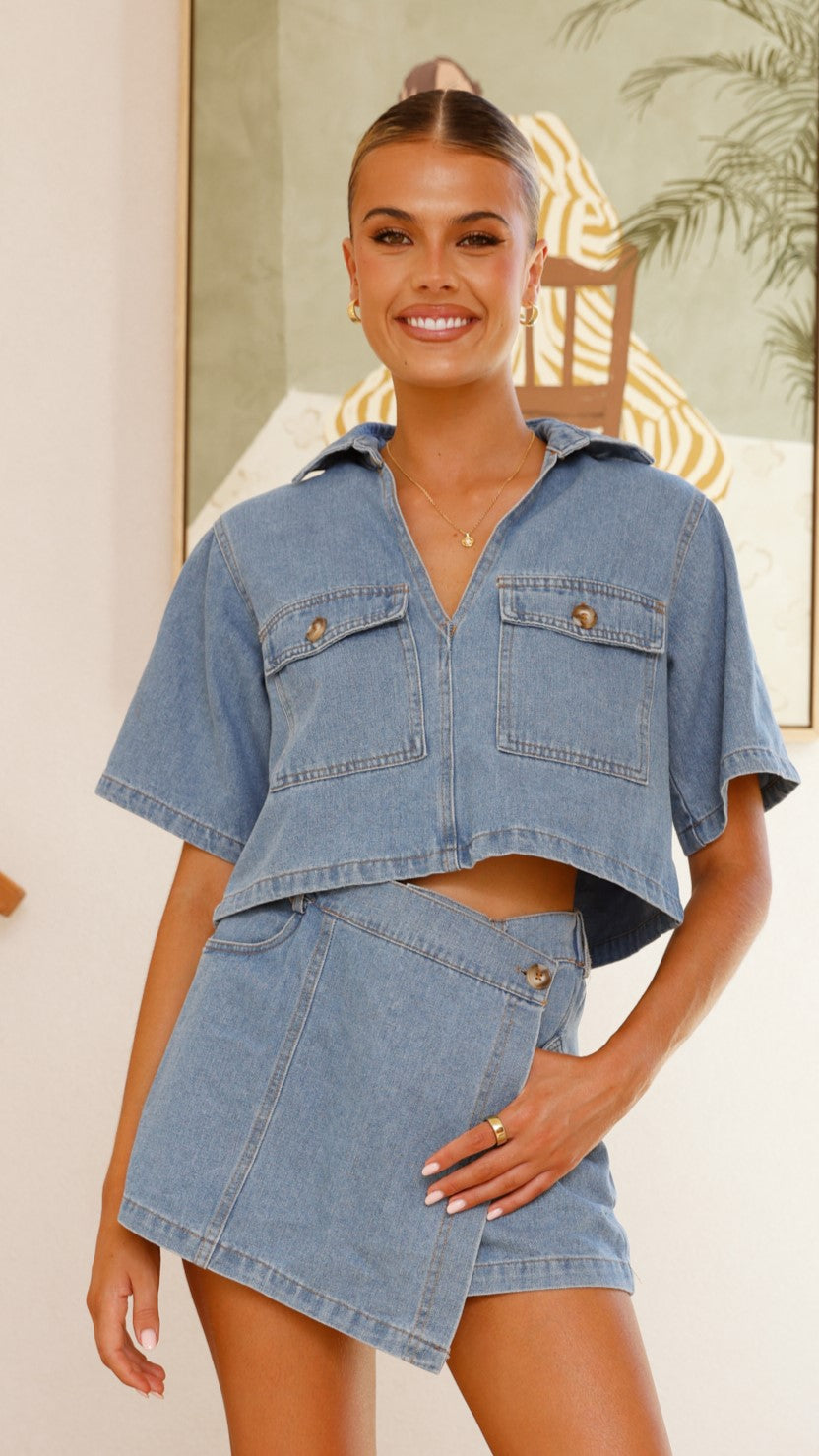 Olivia Top and Skort Set - Light Denim - Billy J