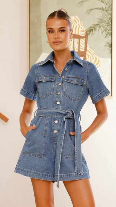 Load image into Gallery viewer, Emma Playsuit - Denim - Billy J
