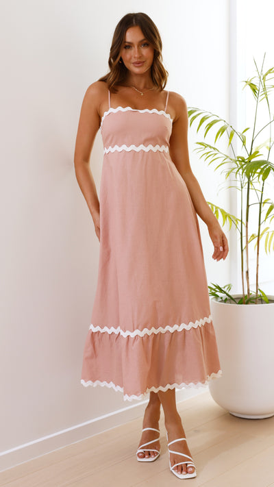 Load image into Gallery viewer, Brodey Midi Dress - Blush / White
