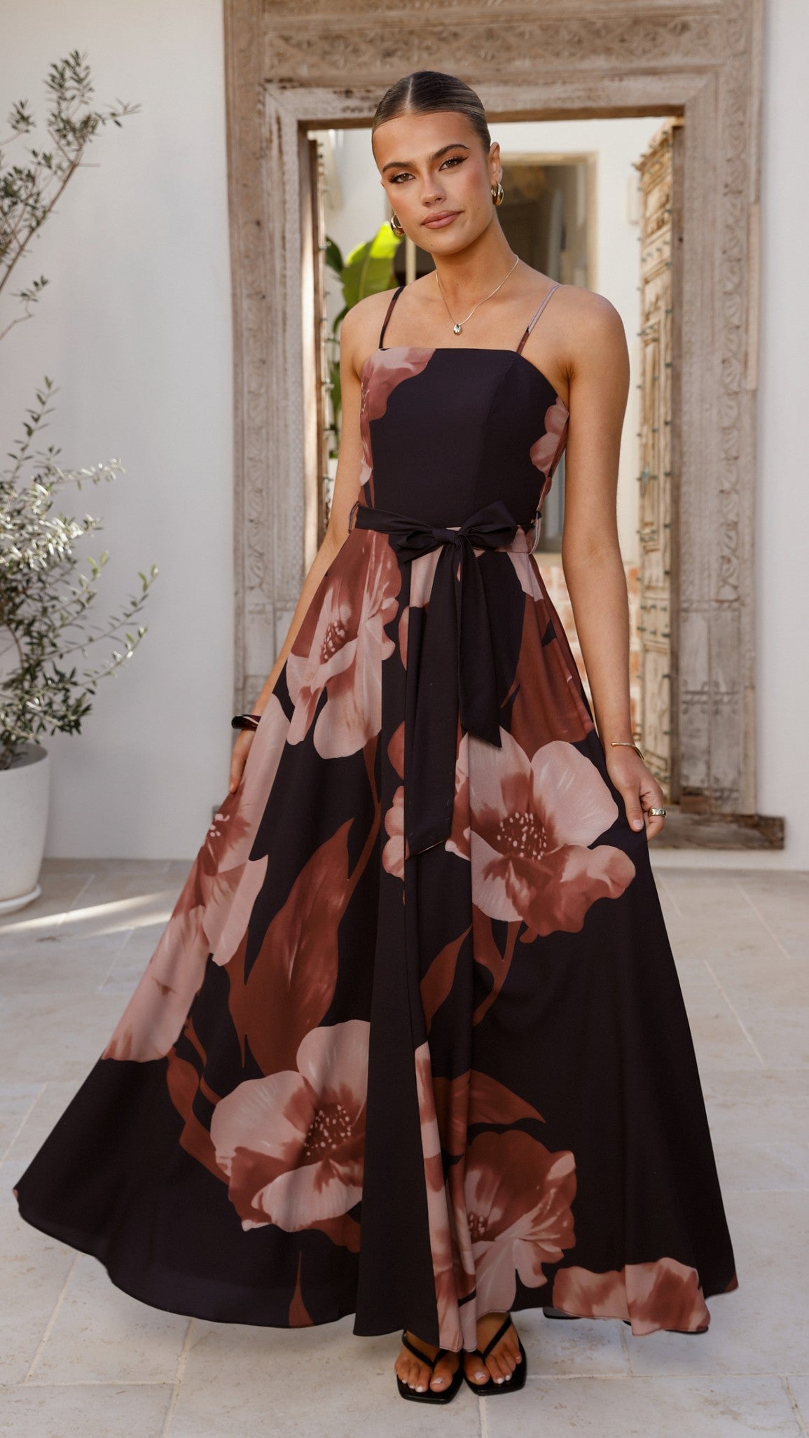 Carson Maxi Dress - Black/Wine Floral - Billy J