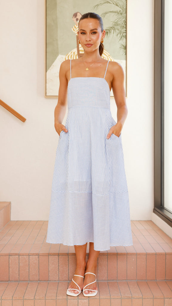 Talena Midi Dress - Blue / White Stripe - Billy J