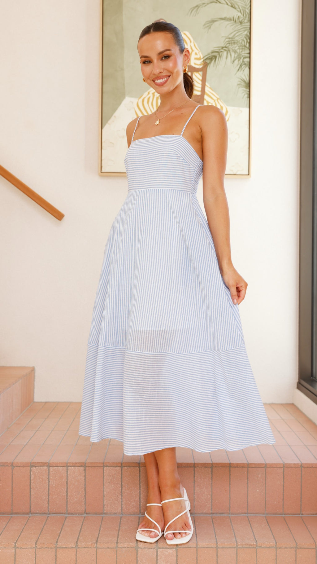 Talena Midi Dress - Blue / White Stripe - Billy J