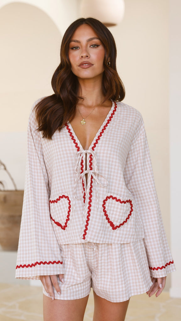 Maia Top and Shorts Set - Beige/Red Gingham - Billy J