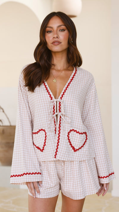 Load image into Gallery viewer, Maia Top and Shorts Set - Beige/Red Gingham - Billy J
