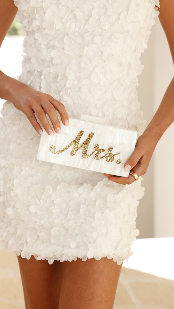 Mrs. Pearla Clutch - White/Gold - Billy J