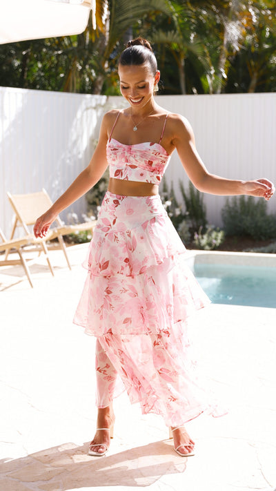 Load image into Gallery viewer, Maeva Maxi Skirt - Pink / White Print - Billy J
