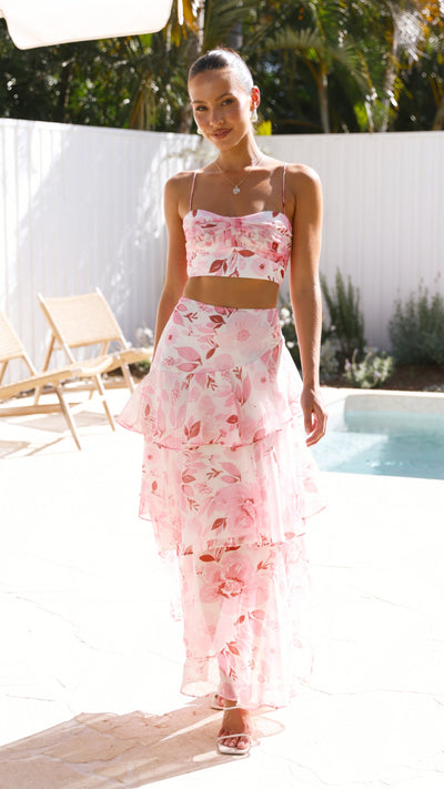 Load image into Gallery viewer, Maeva Maxi Skirt - Pink / White Print - Billy J
