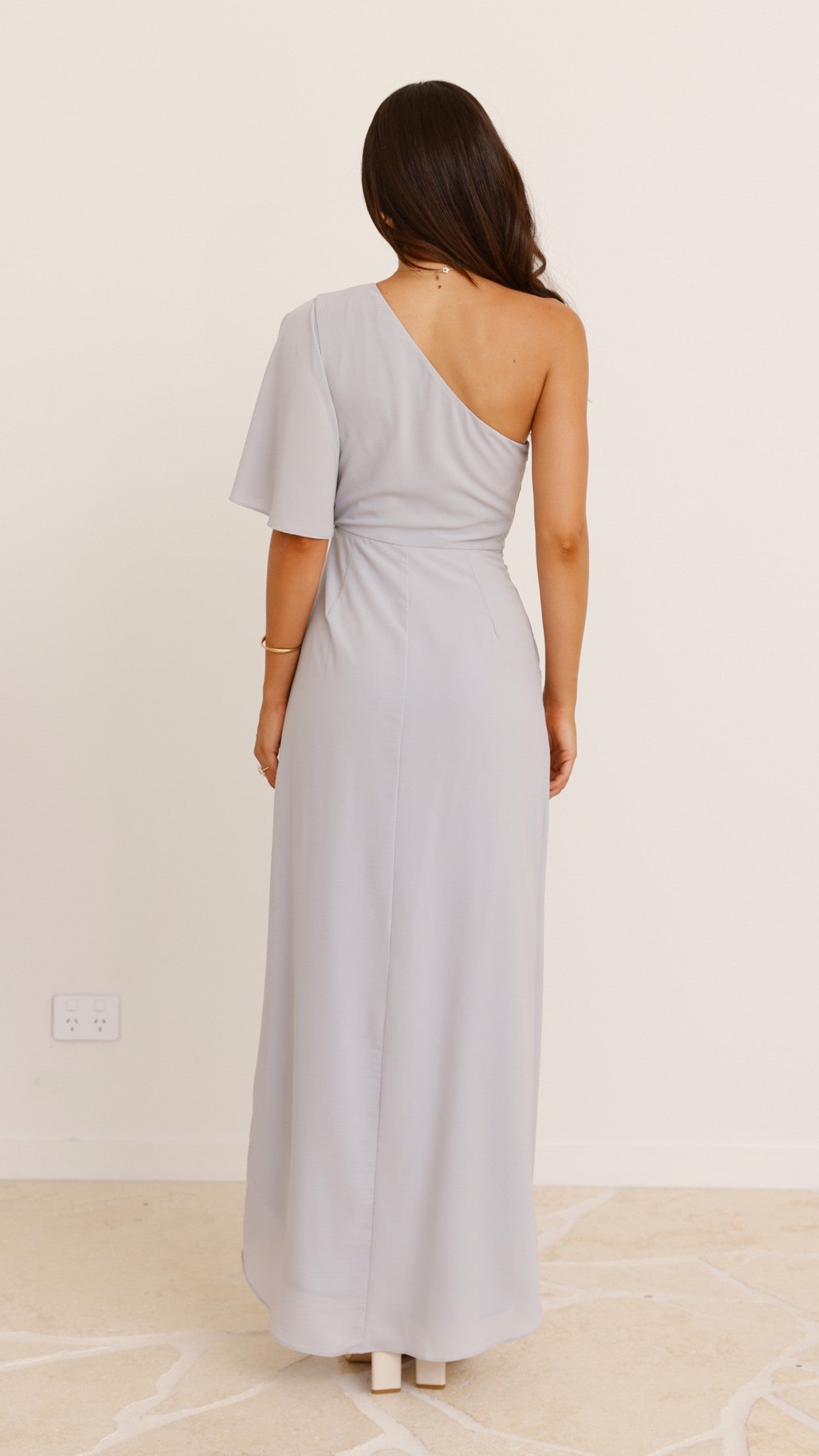 Emma One Sleeve Maxi Dress - Silver - Billy J