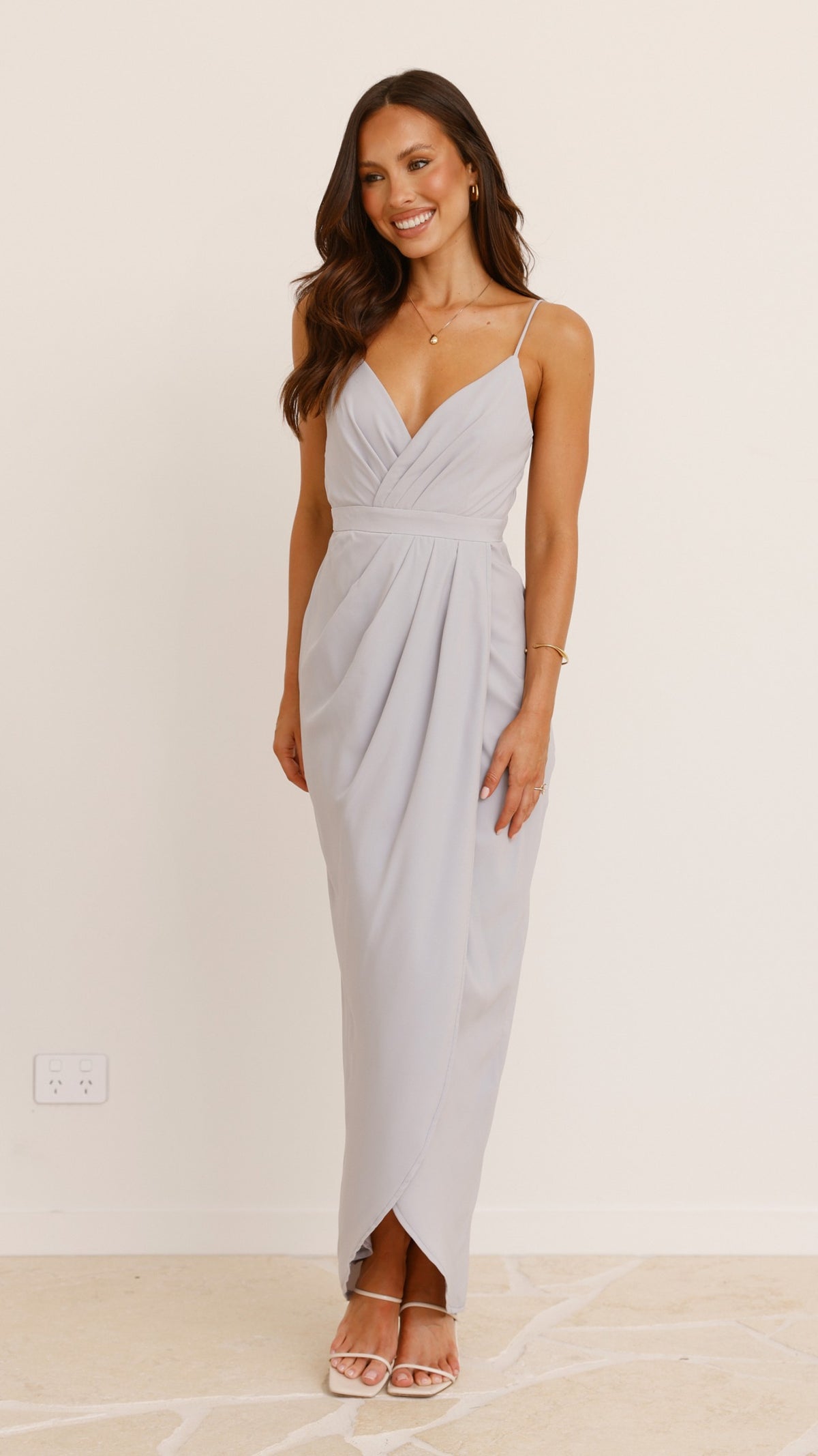 Charlotte Draped Maxi Dress - Silver - Billy J