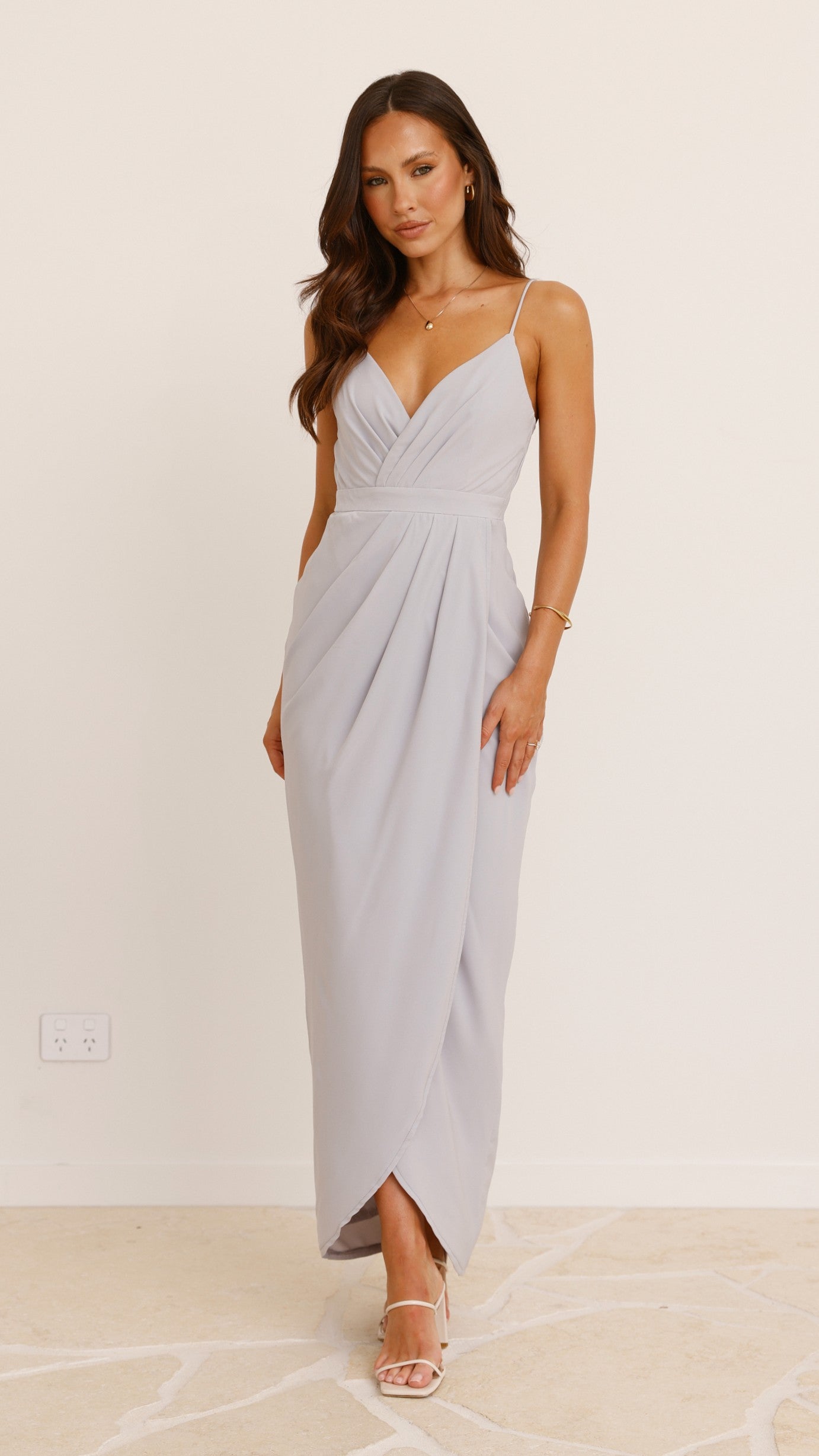 Charlotte Draped Maxi Dress - Silver - Billy J