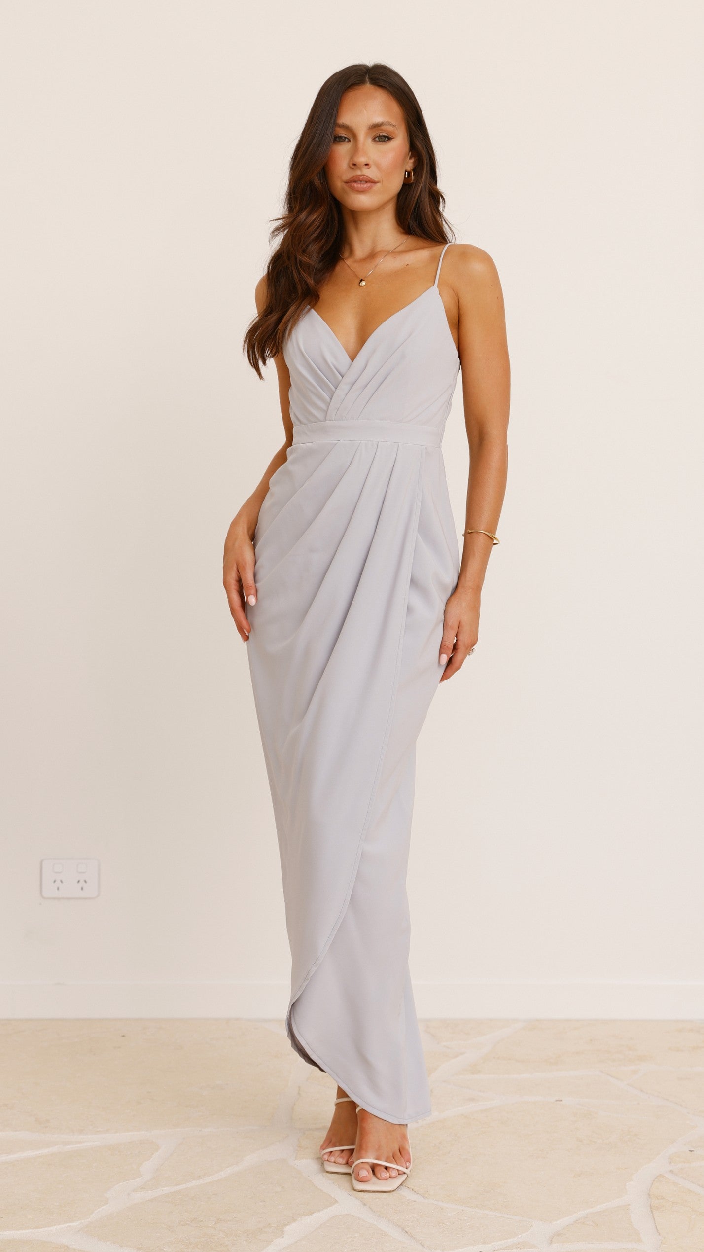Charlotte Draped Maxi Dress - Silver - Billy J