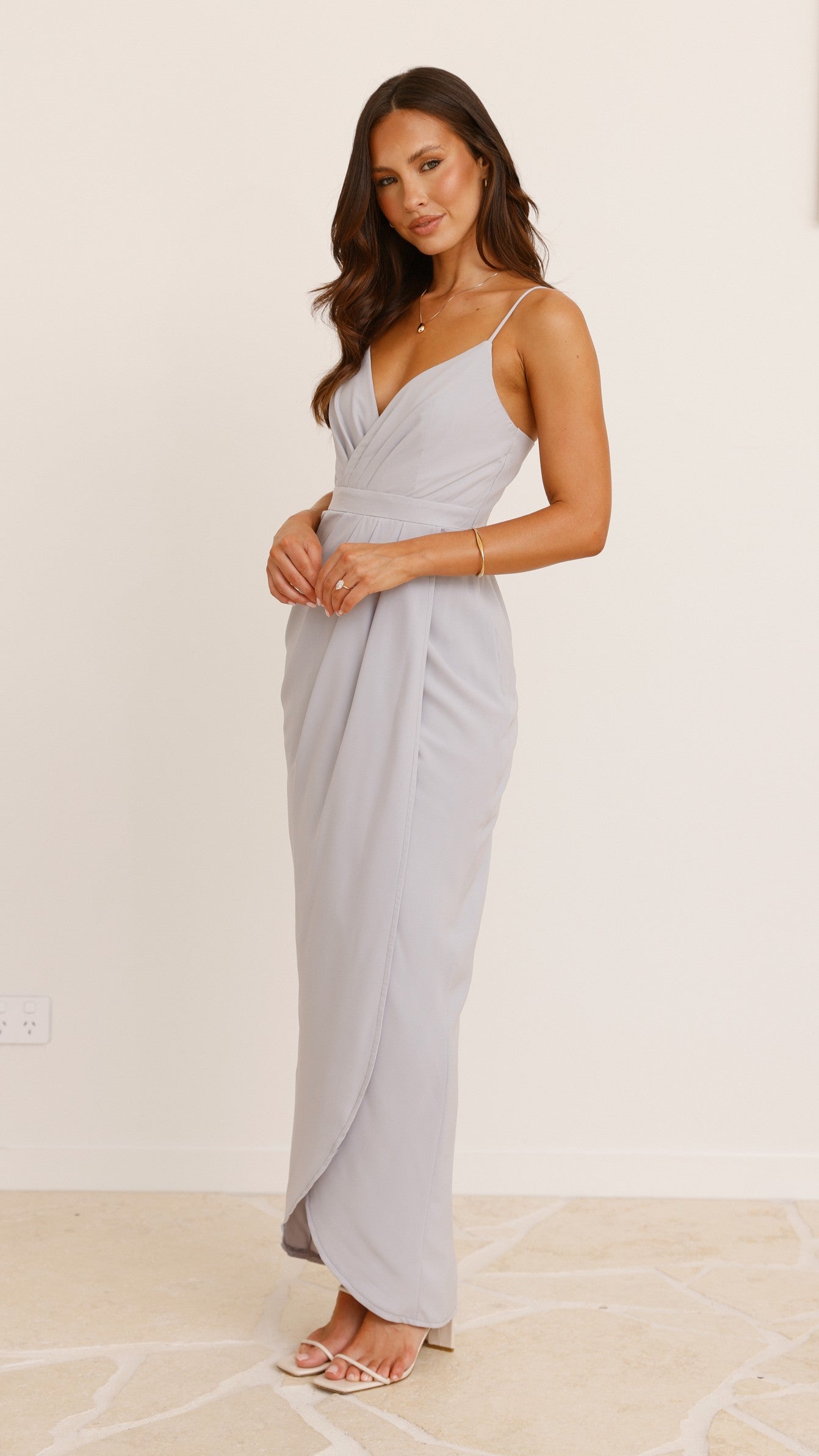 Charlotte Draped Maxi Dress - Silver - Billy J
